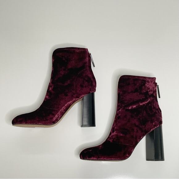 NEW French Connection Capri Crushed Velvet Ankle Boots Brunello Wine 9.5 - Picture 3 of 9